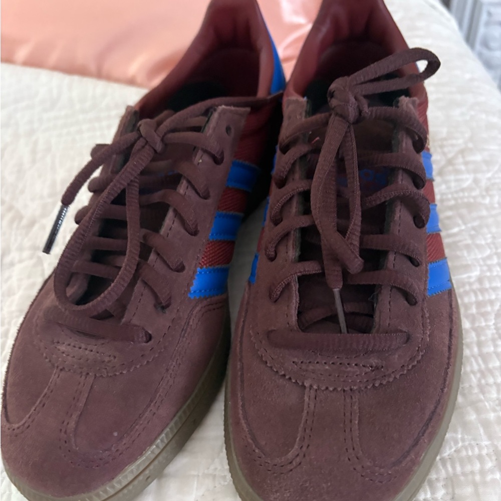 Adidas Brown and Blue Sneakers with Suede Finish
